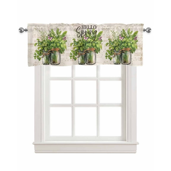 Green Botanical Leaves Linen Curtain Valance for Bedroom/Bathroom/Kitchen/Office/Living/Dining Room Window,Bottle Pastoral Country French Style Rod Pocket Topper Decorative Cafe Drapes Panel 54"x18"