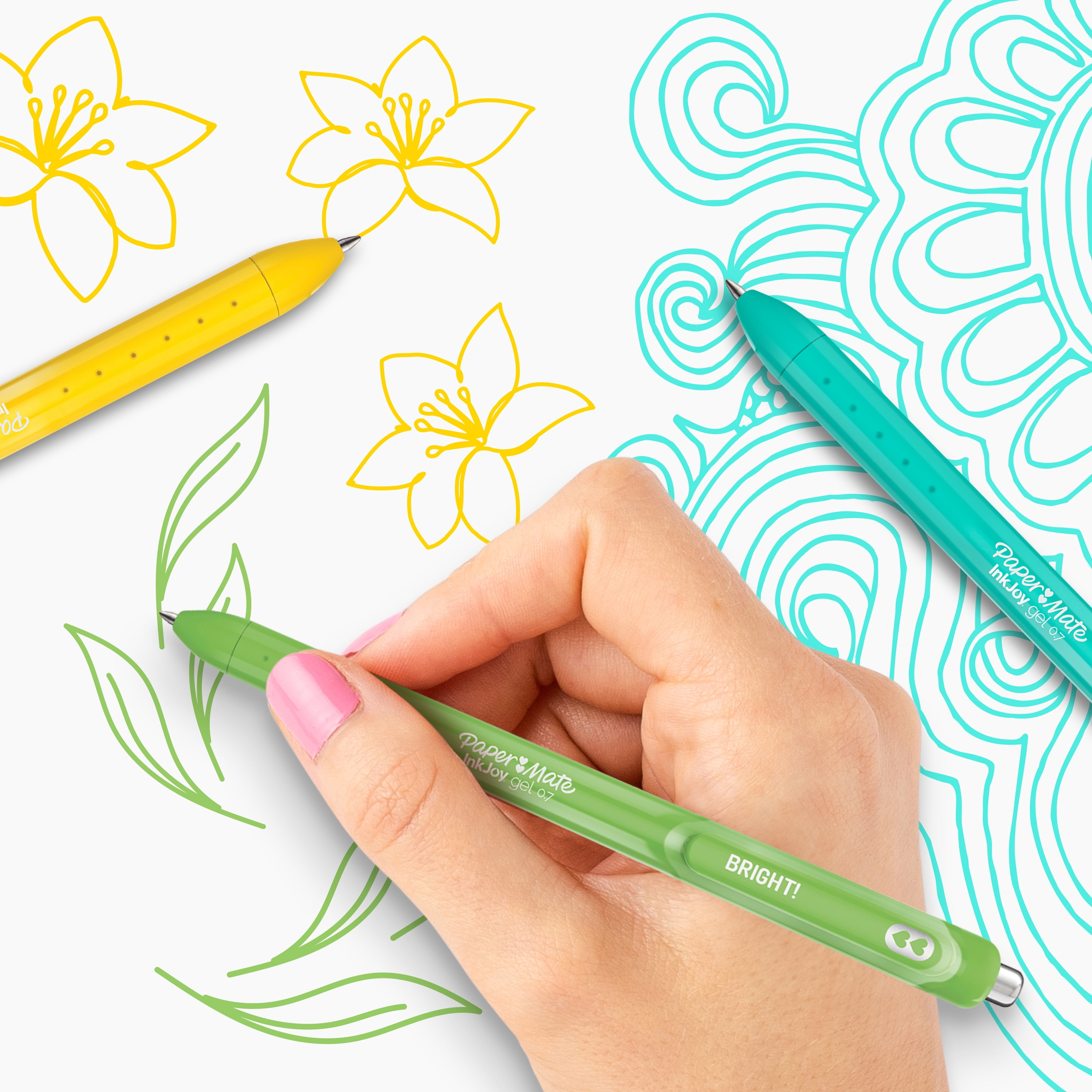Paper Mate InkJoy Bright Pens, Gel Pens with Paint-like Ink, Medium Point (0.7 mm), Retractable, Assorted Brighter Colours, 6 Count