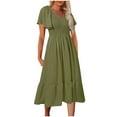 thumbnail image 2 of Womens Dresses Fashion Women Loose V-Neck Summer Solid Short Sleeve Dress clothes under $25.00, 2 of 8