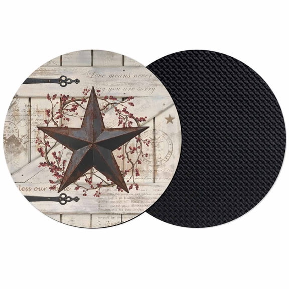 Texas Star Vintage Coasters Set of 2, Absorbent Coasters for Drinks, Brown Retro Berry Wooden Coaster for Desk Coffee Table Protection, Home Decor House Warming Gifts 4"