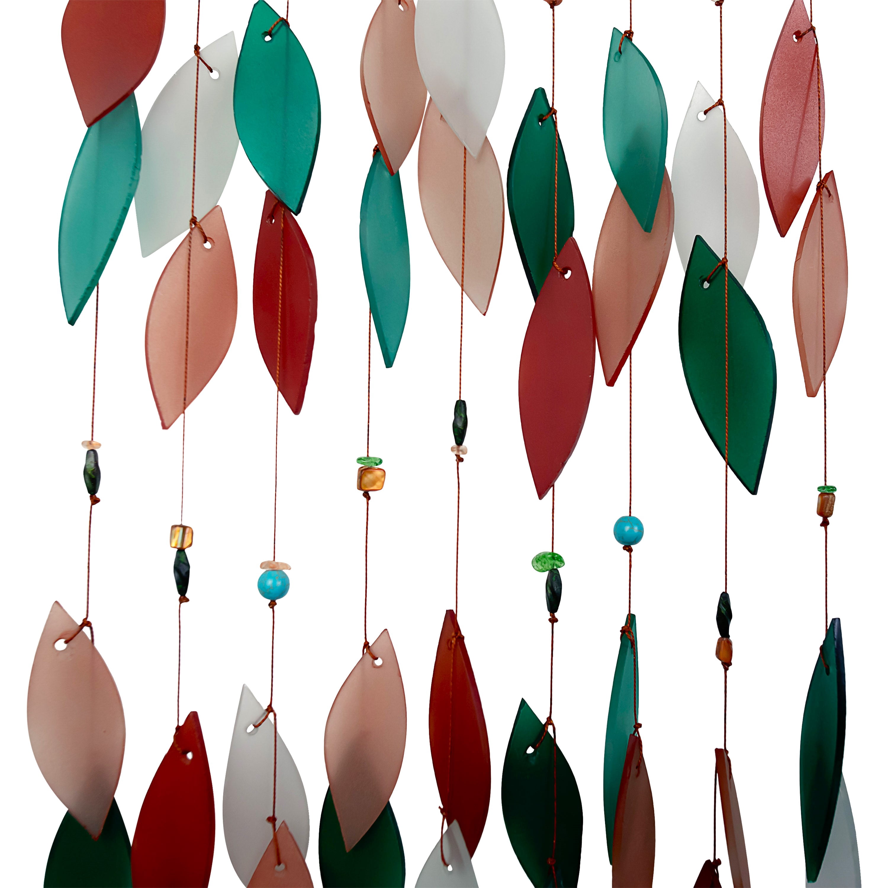 Blue Handworks Coral and Teal Beaded Glass & Driftwood Wind Chime - Sandblasted Glass and Found Wood Handcrafted Outdoor and Garden Windchime