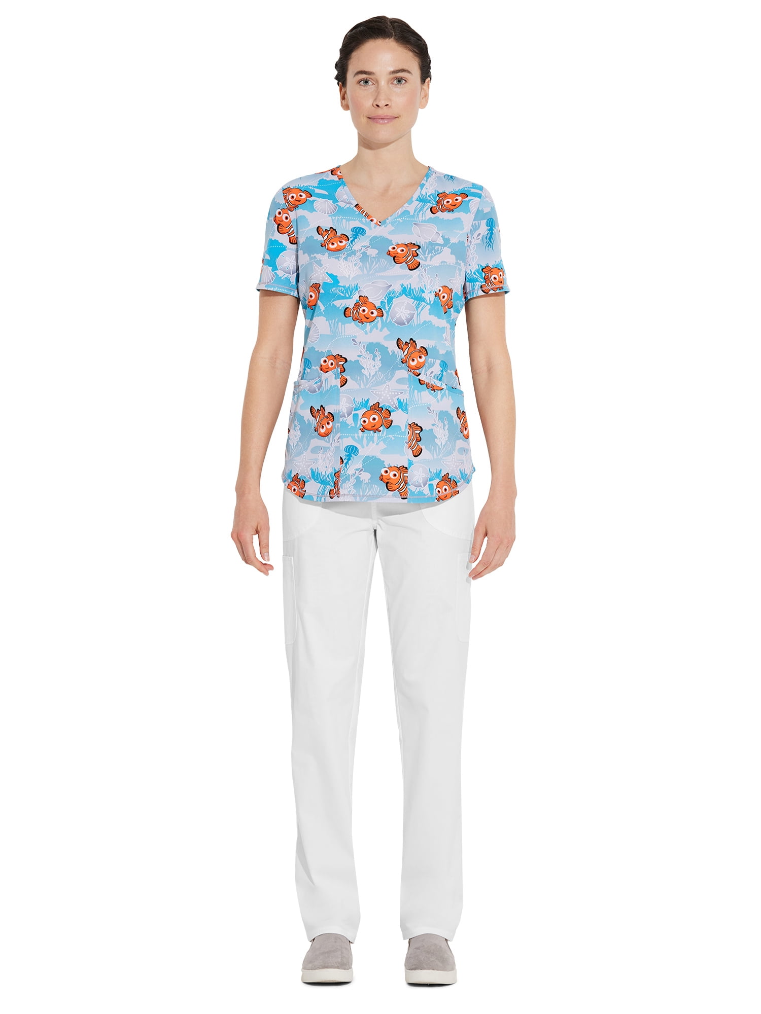 Disney Finding Nemo Reef Time Women s V Neck Print Scrub Top