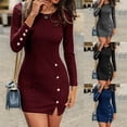 thumbnail image 3 of CENL Womens Plain Jumper Dress Ladies Evening Party Bodycon Short Slim Fit Dresses, 3 of 9