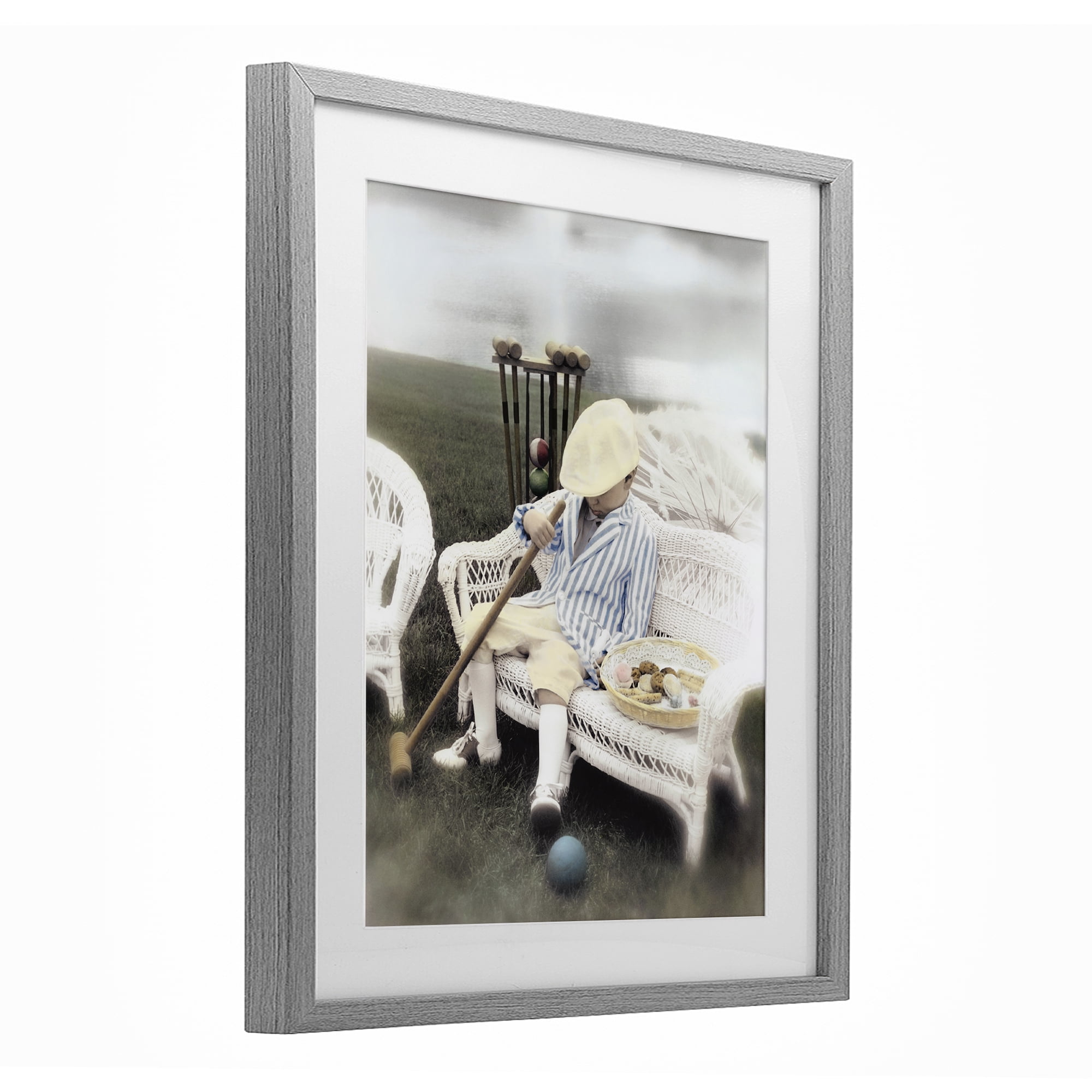 Stupell Industries Child with Croquet Mallet Gray Framed Print Under Glass, design by Kendra Dew
