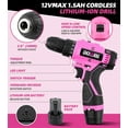 thumbnail image 3 of 147-Piece Pink Tool Kit with 12V Cordless Drill, LED Light, Type-C Charging for Home, 3 of 6