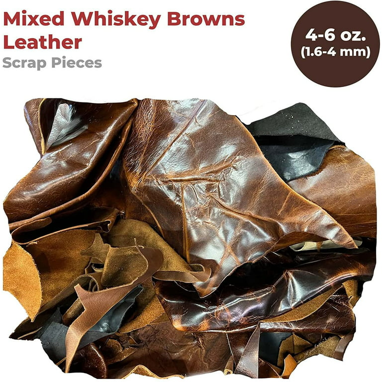 ELW 4-6 oz. 1.8-2.4mm Thickness, 1 LB Vegetable Tanned Leather Scraps,  Mixed Whiskey, Cowhide Remnants Full Grain Leather for Tooling, Holsters,  Knife Sheath, Carving, Embossing, Stamping 