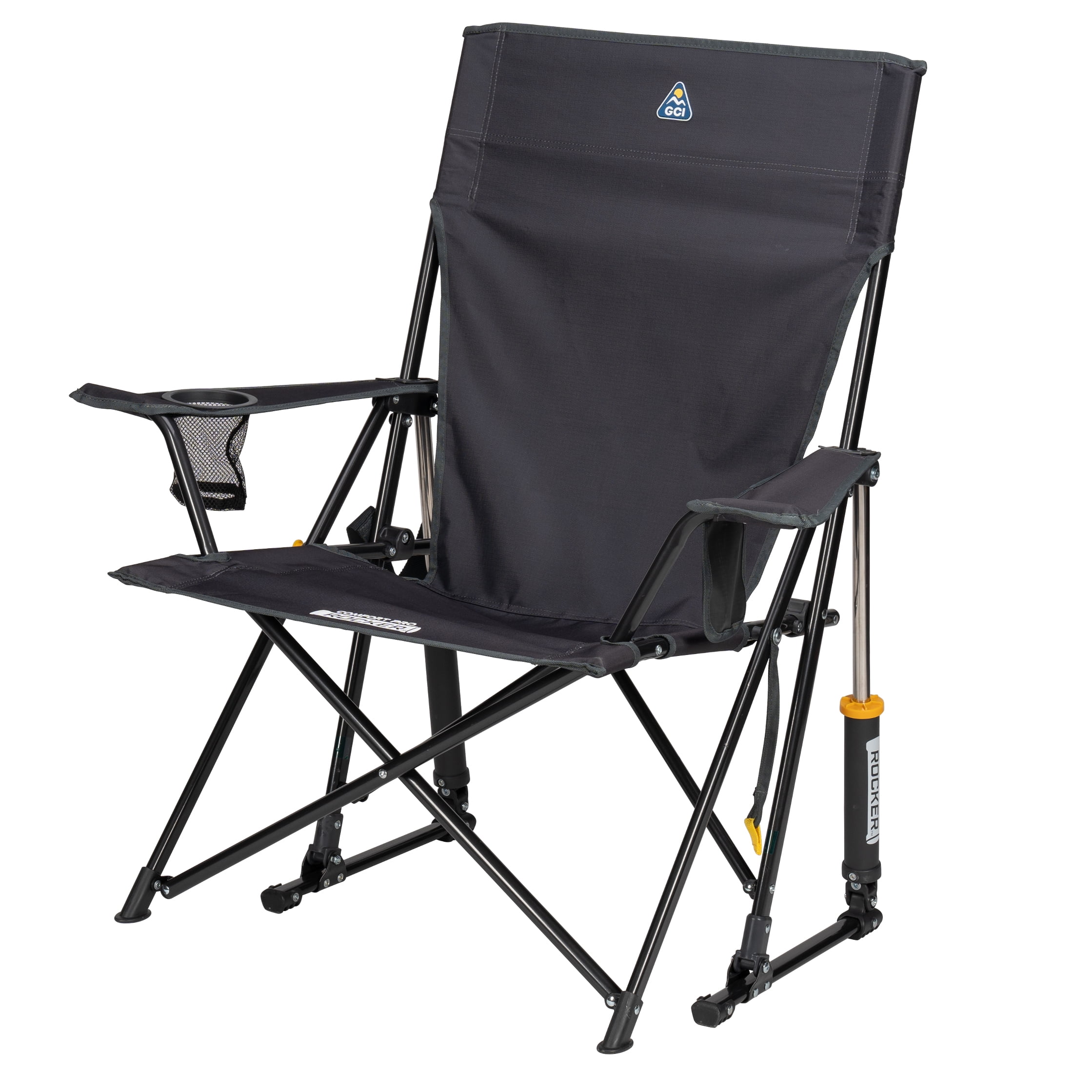 GCI Outdoor Comfort Pro Rocker Foldable Rocking Camp Chair with Solid Backrest, Dark Charcoal