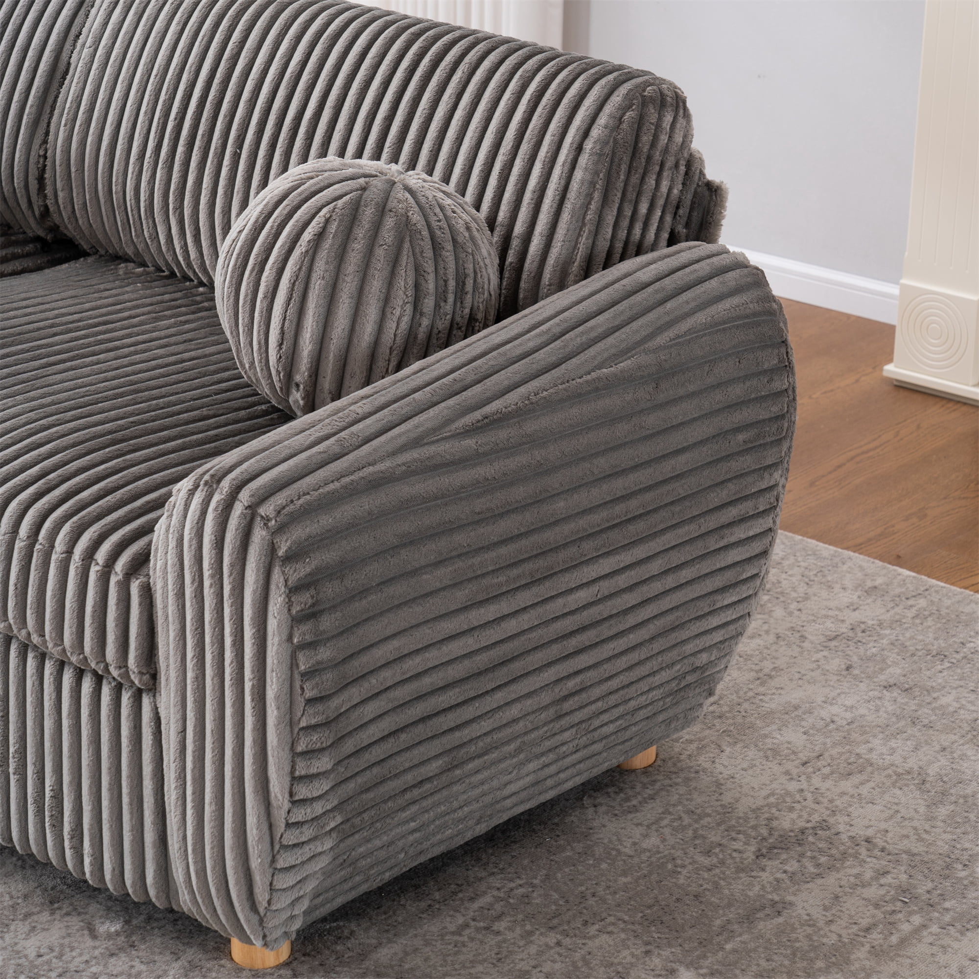Aukfa 85" Modern Comfy Sofa, Upholstered Deep Seat Couch for Living Room, 5 Pillows, Corduroy, Gray