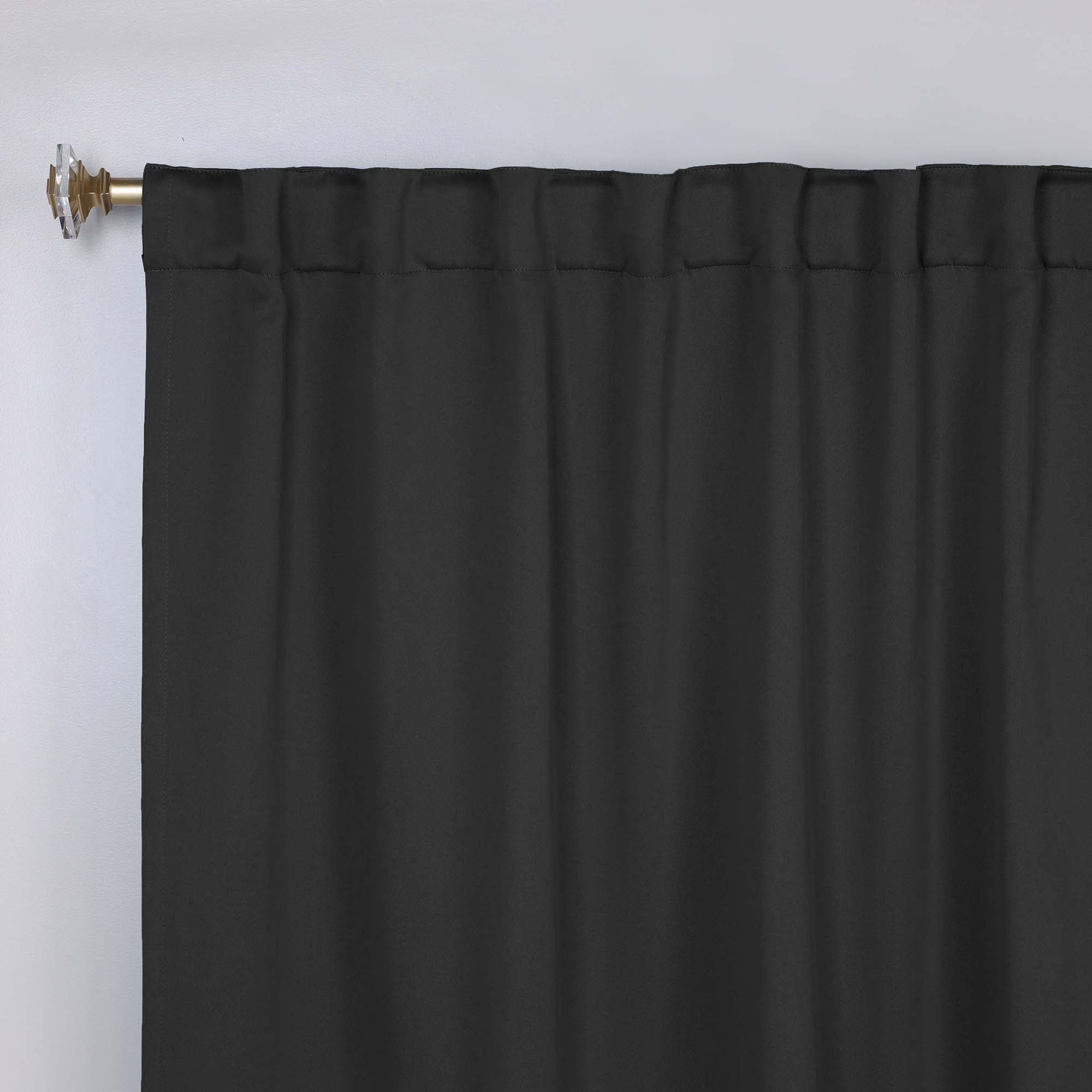 Superior Blackout Solid Light Filtering Back Tab Curtain Panel Set, 42" x 96", Black