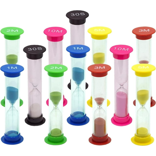 TeacherFav Sand Timer for Kids Set of 12 Small Colorful (Multi) Hour Glass Acrylic Covered Clock - 2 Pcs Each for 30Sec 1Min 2Min 3Min 5Min 10Min for Classroom, Home & Kids Room