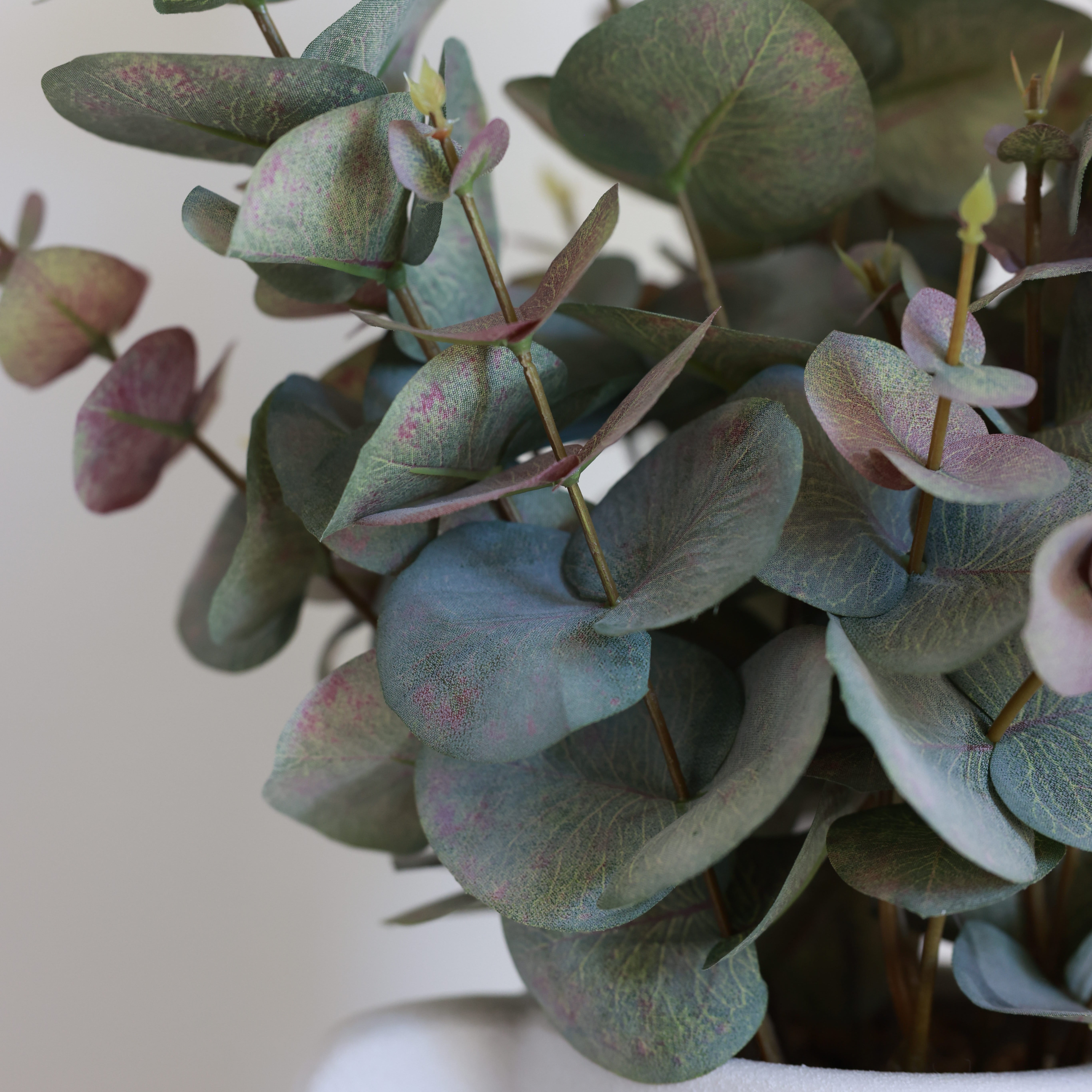 Home Decor Collection 21" Artificial Flora Bunda Eucalyptus in Sand White Ceramic Vase