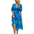 thumbnail image 4 of Women's Summer Long A-line Dress Short Sleeve V Neck Pattern/Floral Print Beach Dress, 4 of 6