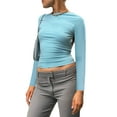 thumbnail image 3 of Wangsaura Women Trendy T-Shirt, Solid Color Long Sleeve Cutout Open Back Tops, 3 of 7