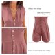 thumbnail image 5 of Monos cortos de verano con cuello en V para mujer, con botones frontales, cintura alta, color puro, para uso diario, 5 of 6