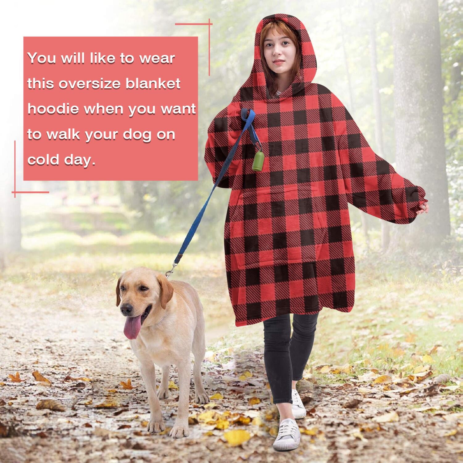 Red and White Checkered Pattern Wearable Oversized Blanket,Wearable Blanket Hoodie for Adults,Cozy Hooded Blankets with Super Pockets,Super Warm Fuzzy Pullover for Women & Men