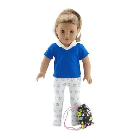 Scout Accessory - Emily Rose 18 Inch Doll Clothes | Daisy Girl Scout 3 Piece Accessory Pack, Including Tights with Daisy Flowers, Activity Shirt and Girl Power Backpack! | Fits American Girl Dolls | Gift Boxed!