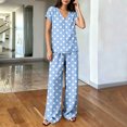 thumbnail image 4 of hoksml Women's Polka Dot 2 Piece Outfit, V Neck Cap Sleeve Top and Elastic Waist Wide Leg Pants Casual Lounge Set, 4 of 6