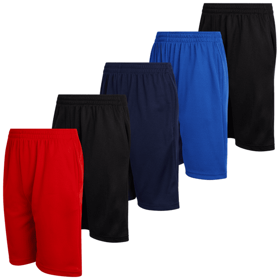 Mad Game Boys' 5 Pack Mesh Lightweight Active Performance Solid Basketball Shorts with Pockets (Size: 8-18)