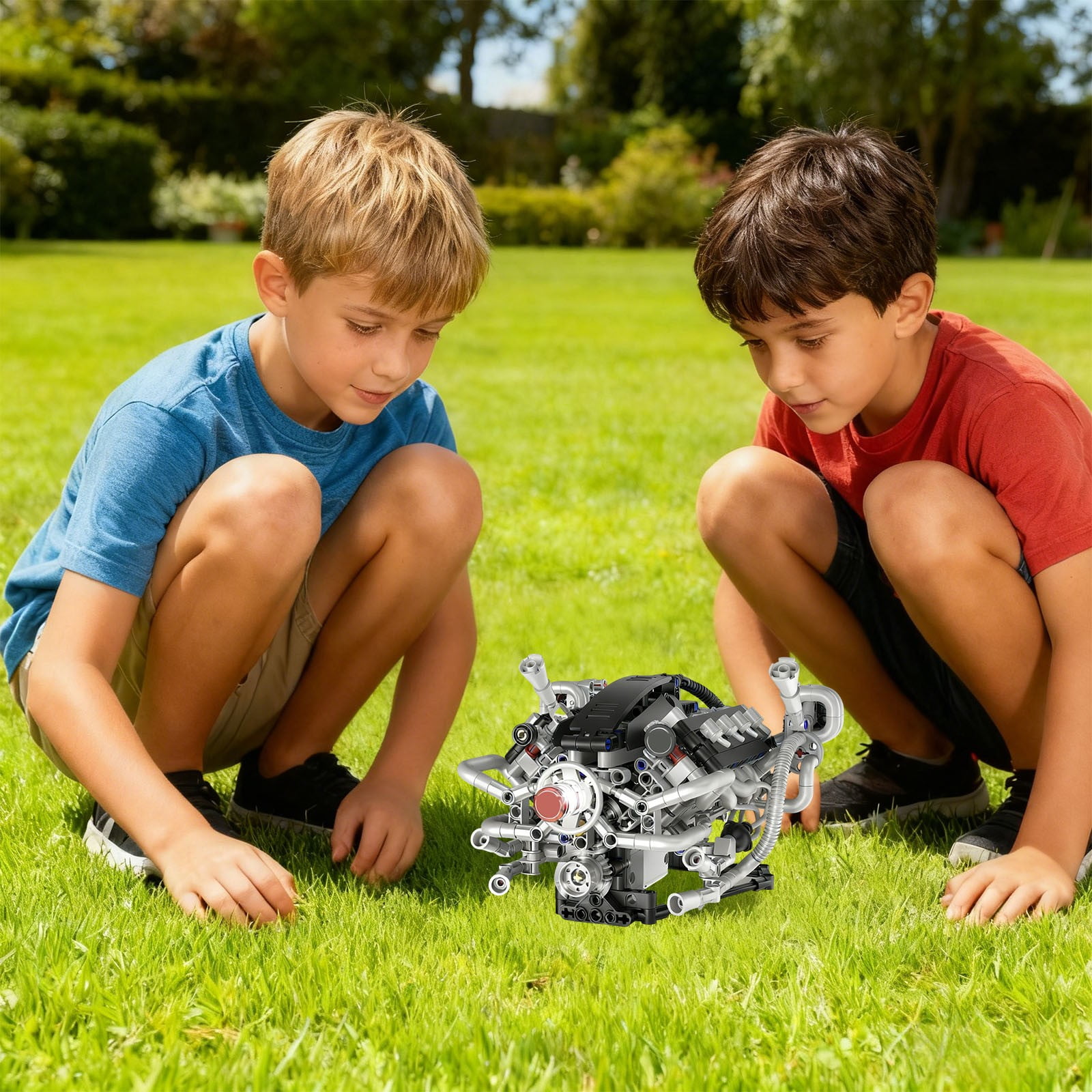 Engine Building Blocks Set, APP Controlled Combustion Model Kit with Rechargeable Motor, Physical Science Experiment Toy for Adults 14+