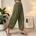thumbnail image 5 of Mifsaly Harem Pants Women with Pockets Tie Ankle Elastic Waist Drawstring Boho Pant Lightweight Flowy Casual Summer Outfits Army Green,XXL, 5 of 6