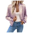 thumbnail image 4 of (One) Women's Metal Bomber Jacket Lightweight Zipper Long Sleeve Fashion Jacket, 4 of 6