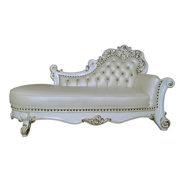 Pemberly Row Wooden Upholstered Chaise with Two Pillows in Pearl