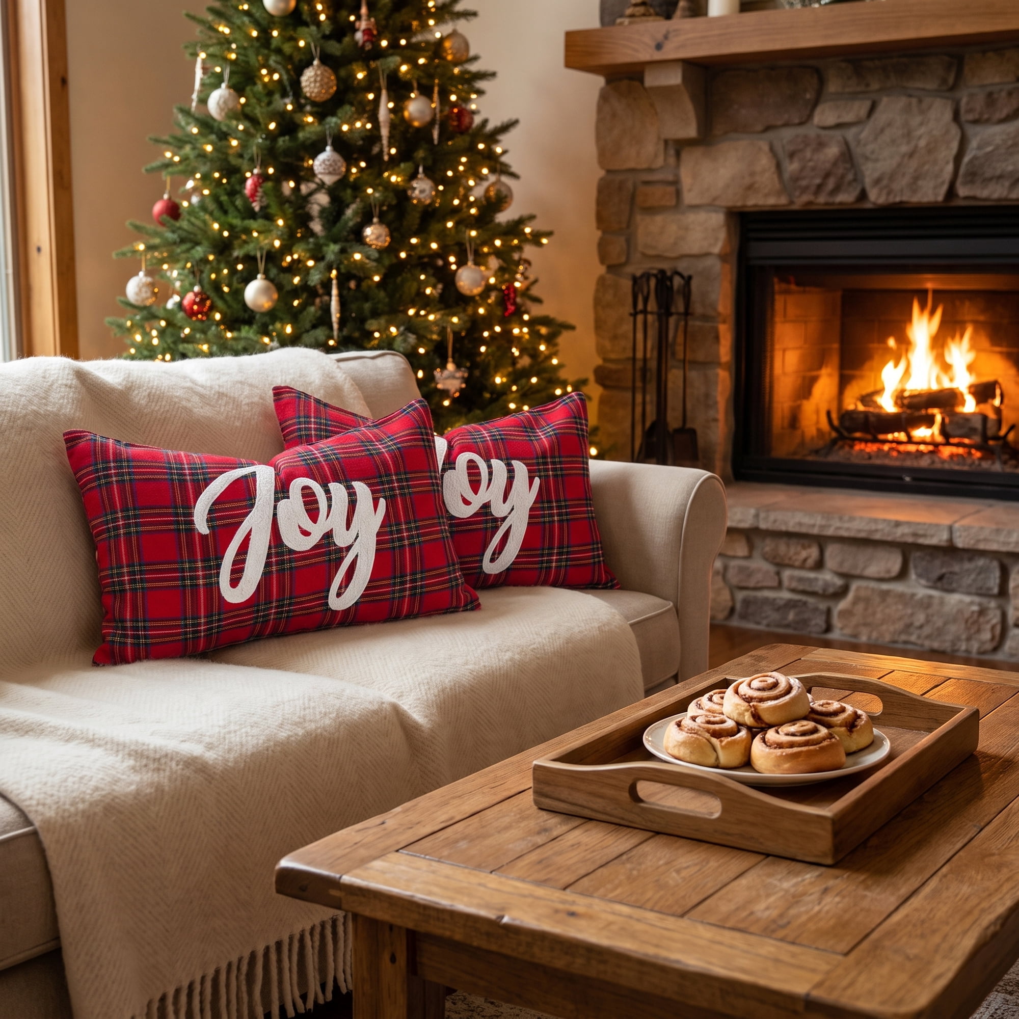 Unique Bargains Plaid Throw Pillow Covers Tartan Cushion Cases Red Tartan Joy 20"x12"