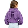 thumbnail image 4 of Girls Rabbit Ears Zip‑Up Hoodie, Kids Solid Color Full Zip Long Sleeve Sweatshirt Outerwear, Cute Casual Hooded Jacket for Autumn Winter School Daily Wear(Purple,15-16 Years), 4 of 5