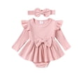 thumbnail image 1 of FOCUSNORM Tenue de Printemps pour Bébé Fille Nouveau-Né Robe à Manches Longues Col Rond avec Nœud et Bandeau Vêtements d'Automne pour Nourrisson, 1 of 9