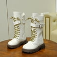 thumbnail image 2 of RTKFRFLM Girls Leather Tall Boots Fashionable Lace-up Princess Knee High Boots White 4-4.5 Years, 2 of 6
