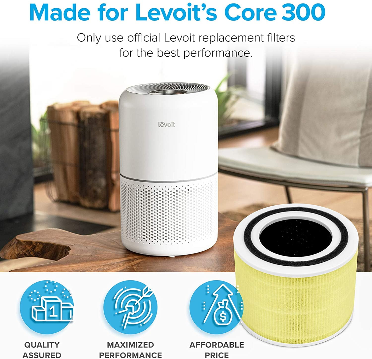 LEVOIT Core 300 Air Purifier Replacement Filter, Core 300-RF (Toxin  Absorber) & LV-H132-RF 2 Pack Replacement, 3-in-1 Nylon Pre, True HEPA