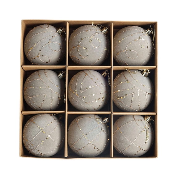 9-Piece Gray Flocked Christmas Ball Ornaments 3.15 in Gold Glitter Style D for Tree Wreath Mantel and Holiday Decor