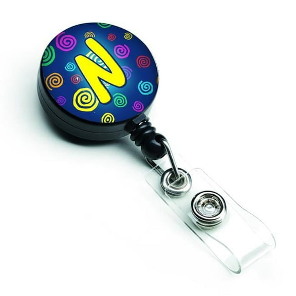 Carolines Treasures CJ1011-NBR Letter N Initial Monogram Blue Swirls Retractable Badge Reel