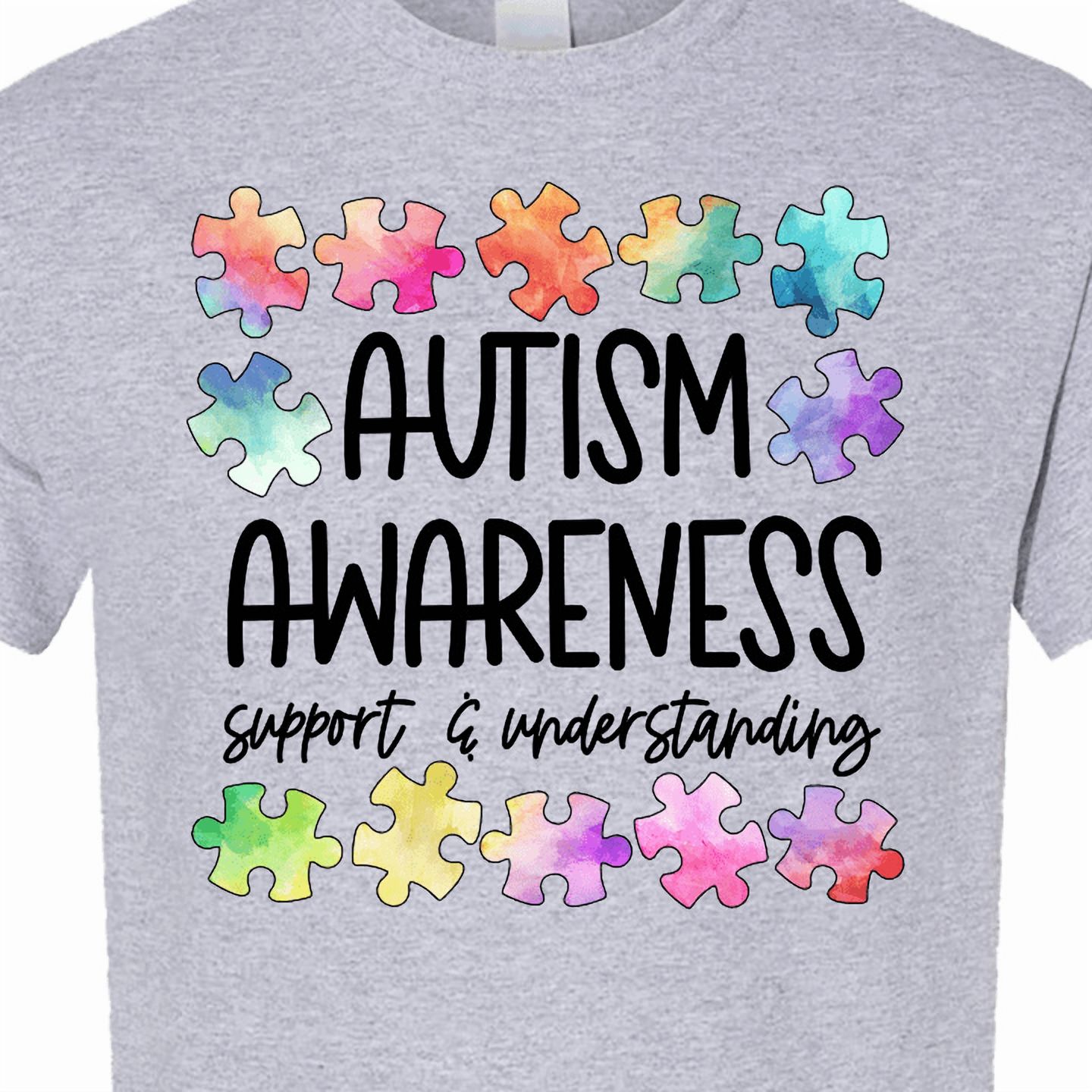 Inktastic Autism Awareness Support and Understanding Puzzle Pieces T-Shirt