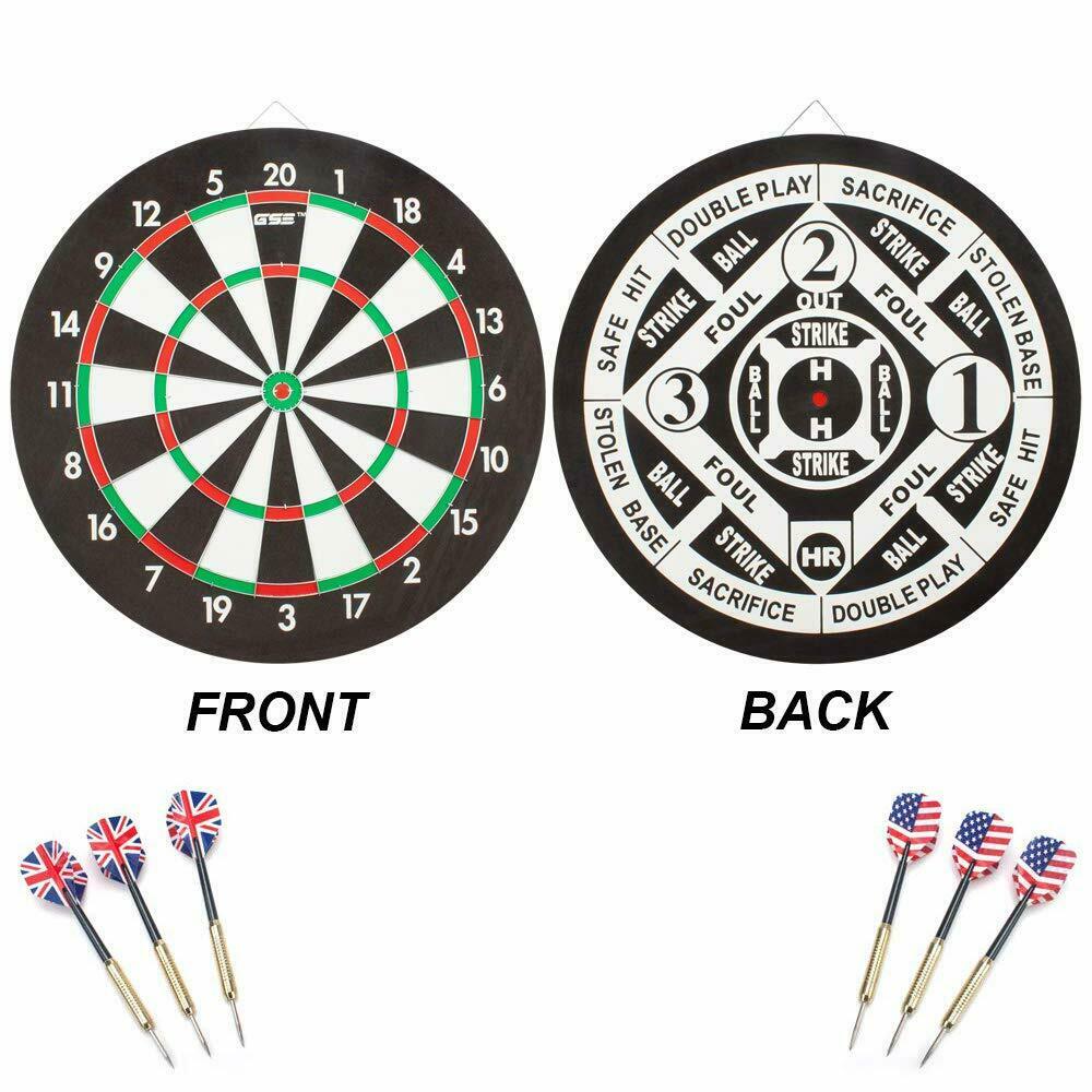 2in1 Baseball & Dart Board Game Set. 18x1” Dartboard with 6 Steel Tip