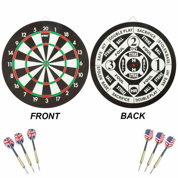 2in1 Baseball & Dart Board Game Set. 18x1” Dartboard with 6 Steel Tip
