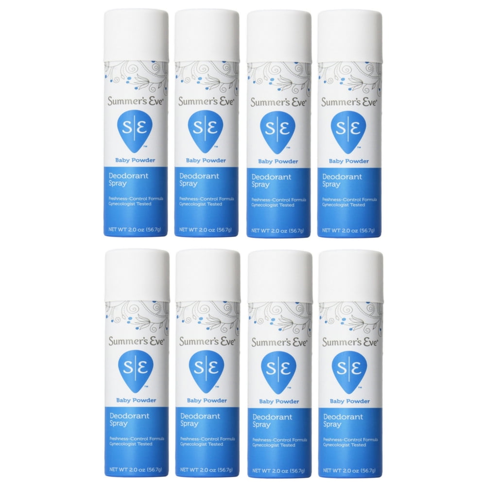 Summer's Eve Feminine Deodorant Spray, Baby Powder 2 oz (Pack of 8