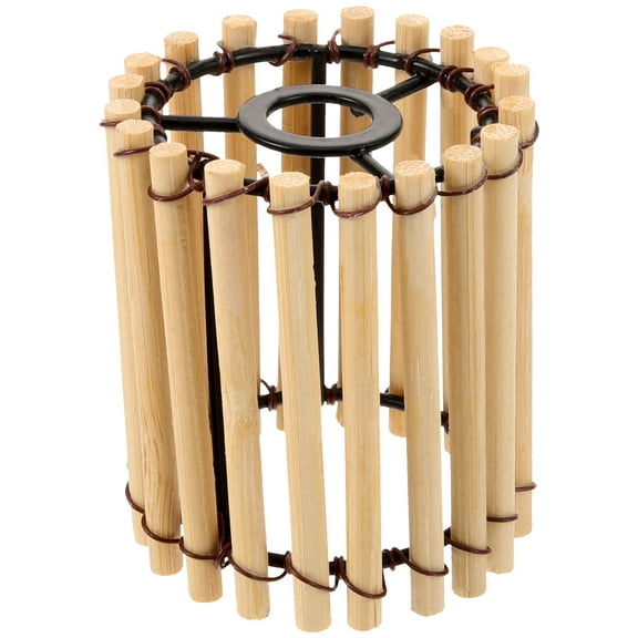 Hemoton Woven Bamboo Lamp Shade Vintage Drum Lampshade Light Shade Decorative Lamp Cover Decor