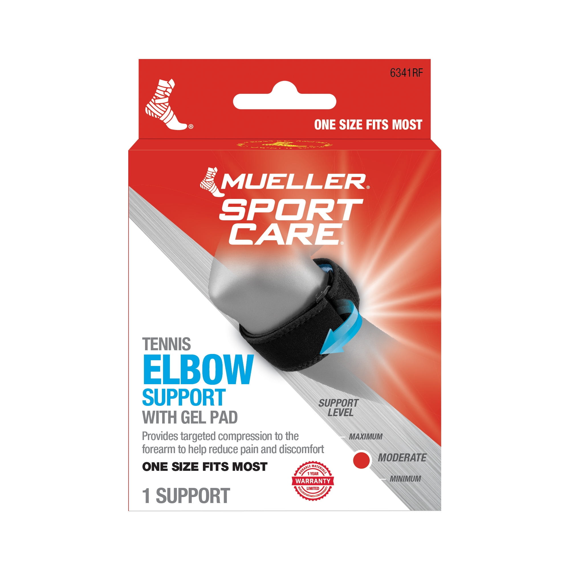 Mueller® Tennis Elbow Support with Gel Pad, One Size, Adjustable Forearm Support
