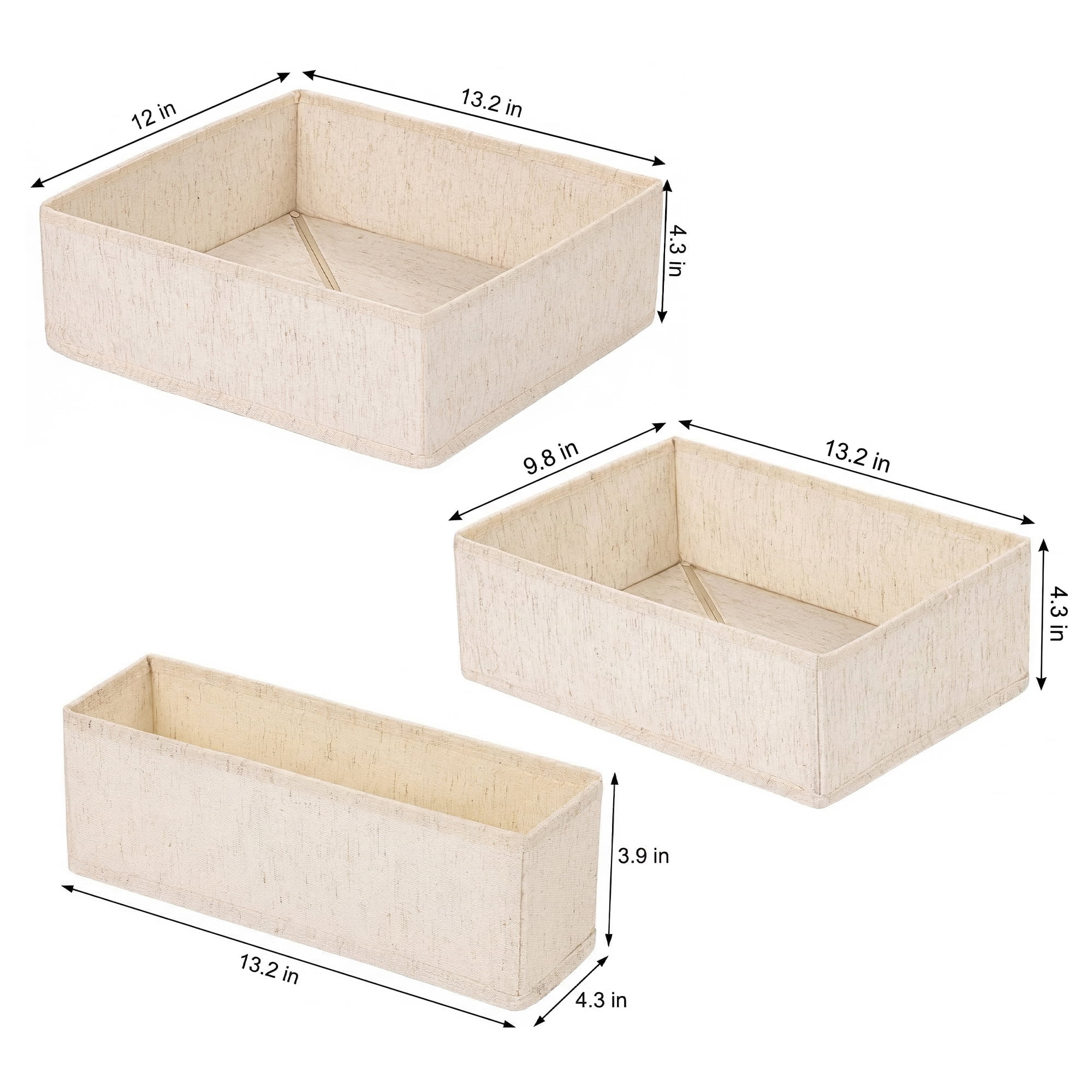 Unique Bargains 3Pcs Cube Fabric Collapsible Storage Baskets Beige-No gaps 13.2*12*4.3in