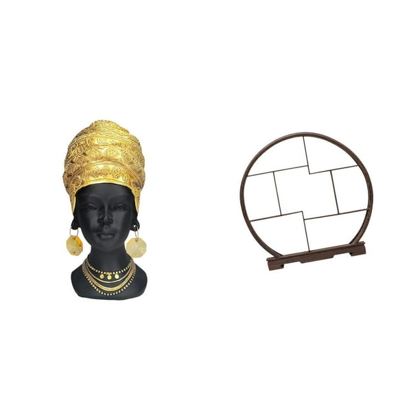 Estatua de mujer africana,Estante de oficina con estatua de mujer africana,Expositor de artesanías,Expositor de madera para objetos de colección artísticos,Estante de exhibición antiguo de