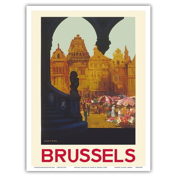 Brussels Belgium - The Grand Place - Belgian National Railways - Vintage Travel Poster by Frank H. Mason c.1930 - Master Art Print (Unframed) 9in x 12in