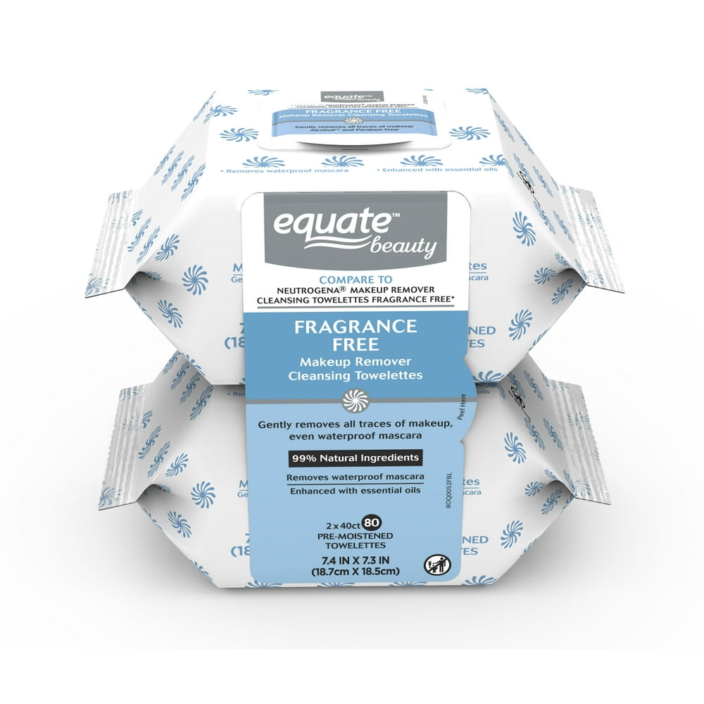 Equate Beauty Fragrance Free Cleansing & Makeup Remover Towelettes, 80