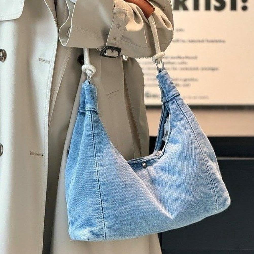 Denim Tote Bag Large Capacity Jean Purses for Women Handbags Soft Shoulder Ladies Purses