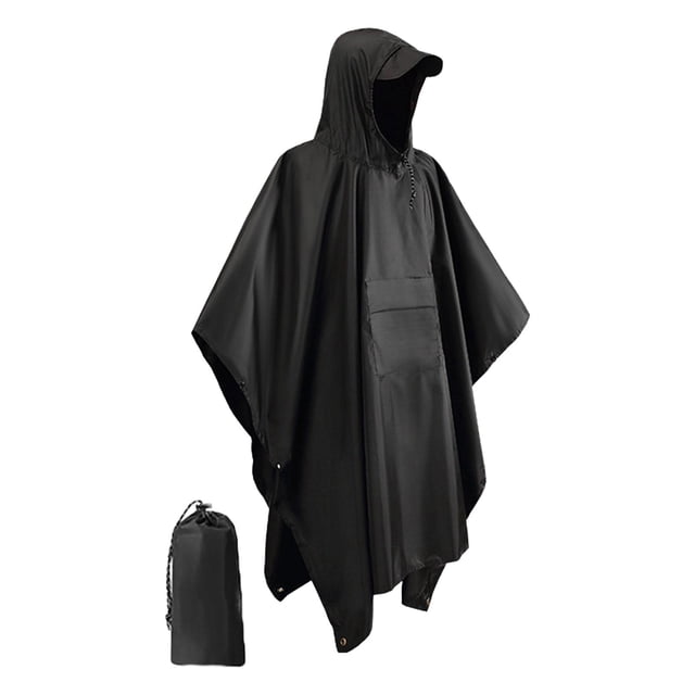 Esquirla Poncho de Pluie à Capuche Réutilisable avec Poche Veste à Manches Longues pour Extérieur Noir