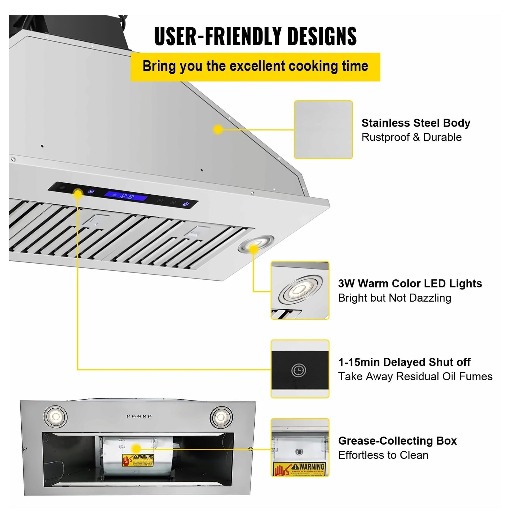 Range Hood 36 Inch, 900 CFM Stainless Steel Kitchen Vent with Touch & Remote Control, LED Lights, Convertible Ducted/Ductless, ETL Listed