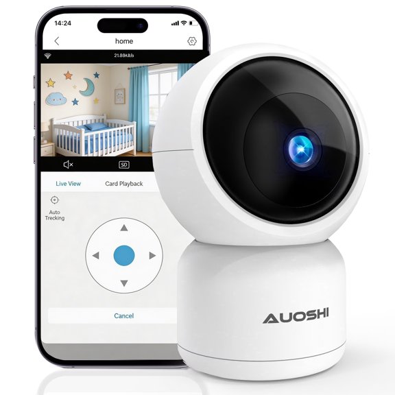 AUOSHI Video Baby Monitor with Camera and Audio, 360-Degree Smart 1080P WiFi Security Indoor Camera with Night Vision