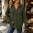 thumbnail image 5 of Women's Waffle Knit Pullover Sweatshirt Oversized Lapel V-Neck Long Sleeve with Pockets Loose Casual Everyday Fall Top, 5 of 8