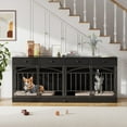 thumbnail image 3 of Senfot Dog Crate Furniture for 2 Dogs, Double Dog Kennel Indoor with 4 Storage Drawers, Feeding Bowls, TV Stand for Small Medium Dogs, Black Finish, 3 of 9