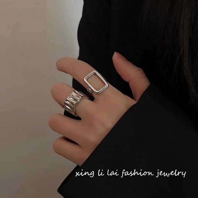 Anillo de promesa abierto, sencillo, clásico, de acero inoxidable, paquete de 2